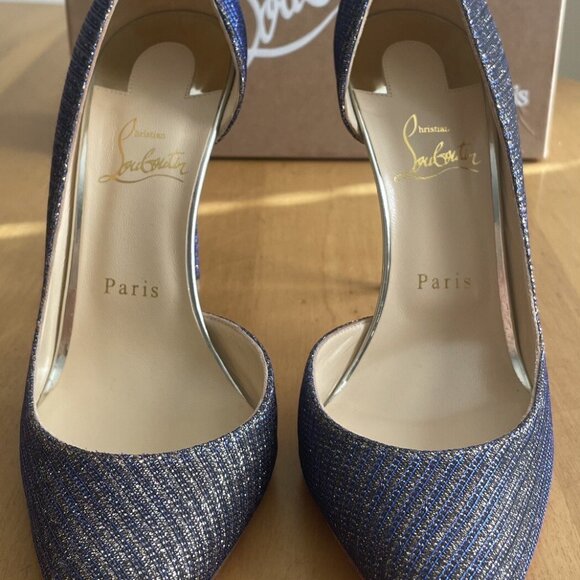 CHRISTIAN LOUBOUTIN Iriza Atlantic/Light Gold Glitter Pumps Heels - Picture 3 of 10